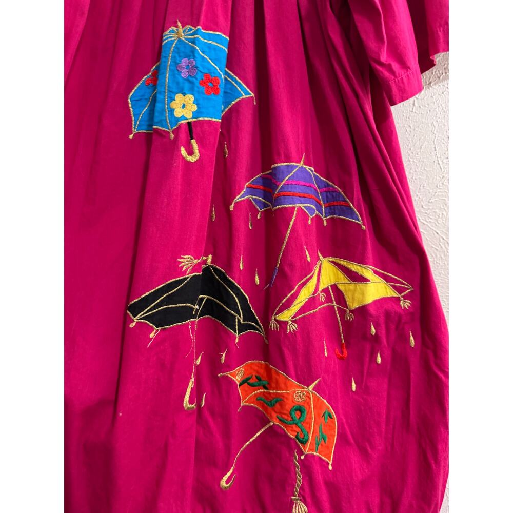 Vintage Mumu Housecoat Umbrellas Metallic Gold Accents Size Medium - Picture 3 of 5